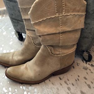 Cream mid calf Cowboy boots. Embellished